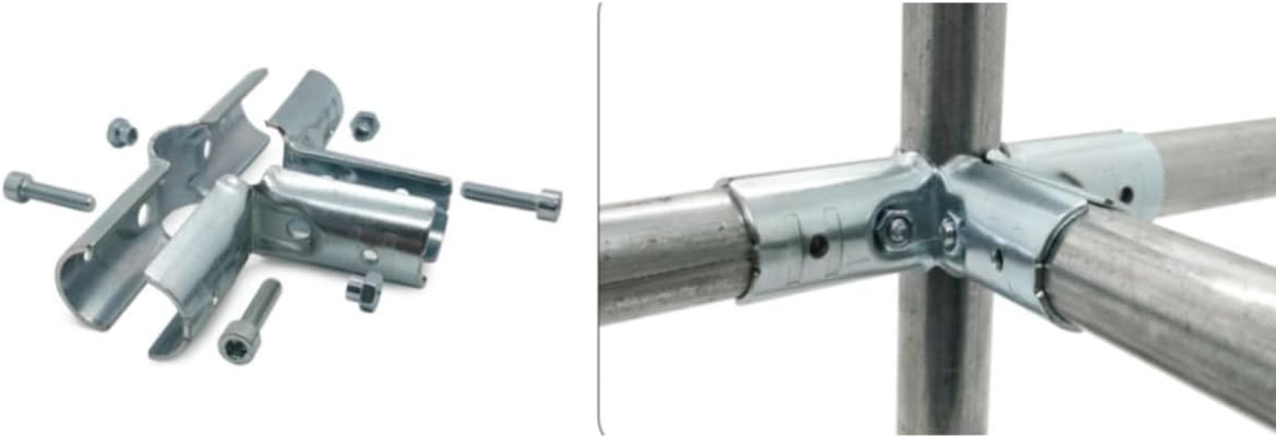 2 Pcs 4 Way Pipe Connector Clamp Fittings,Structural Pipe Connector Chain Link Fence Fittings,Galvanized Steel End Rail Clamps, Fit for 1" O.D.(25.4 mm) Steel Pipe, Bolts and Nuts Included
