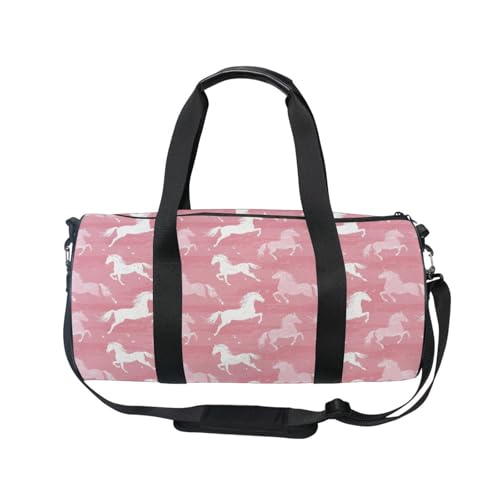 Pink Horse Sports Duffel Bag Lightweight Barrel Gym Bag with Multiple Compartments, Adjustable Strap and Full Print Design for Sports Workout and Short Trip Essentials2