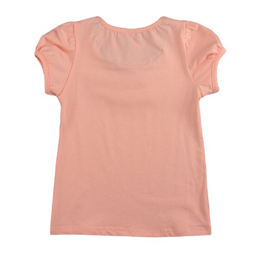 Richie House Little Girls' Peach Top with Rose Denim and Lace Accent Collar3