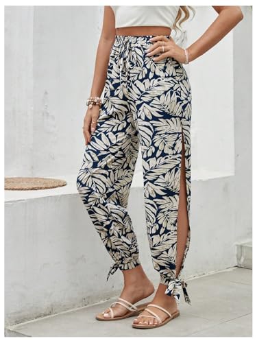 Floerns Women's Boho Elastic High Waist Split Pants Knot Vacation Beach Trousers2