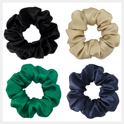 Silk Scrunchies for Hair 100% Pure Mulberry Silk 22 Momme Hair Ties for Women Girl No Damage, 4 Pack