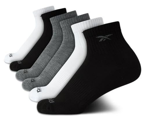 Reebok Boys Quarter Socks - 6 Pack Stretch Performance Quarter Cut Arch Support Socks - Cushioned Athletic Socks for Boys, Size Large, Black/White/Grey by Reebok - Used condition - US$8.36