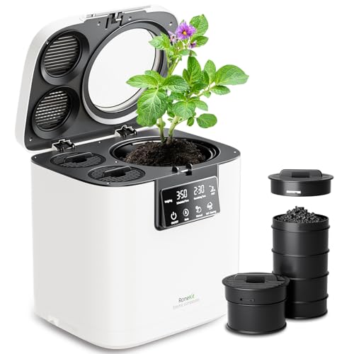 Electric Composter for Kitchen, Smart Compost Bin with Viewing Window Indoor Outdoor/Odorless/Low Noise/Auto-Cleaning, Compost Machine, Turn Food Waste into Fertilizer for Garden, Gift