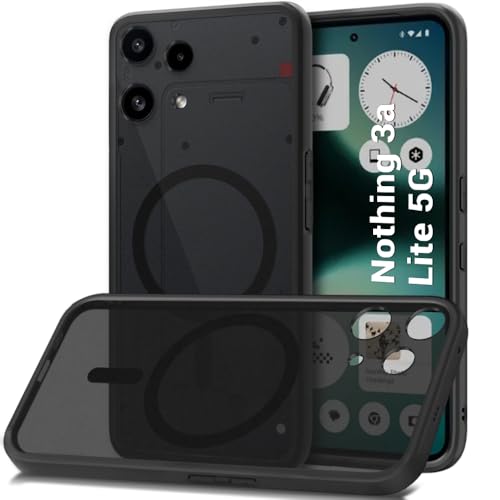 Image of TheGiftKart Hybrid Shockproof Back Cover Case for Nothing Phone 3a Lite 5G Compatible with MagSafe | Hard Back Cover for Nothing Phone 3a Lite 5G (PC & TPU, Translucent Smoke Matte Back, Black Sides)