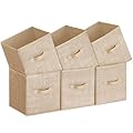 SONGMICS Storage Cubes, 11-Inch Non-Woven Fabric Bins with Double Handles, Set of 6, Closet Organizers for Shelves, Foldable, for Clothes, Sand Beige UROB026K03