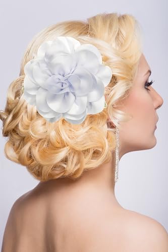 Image of Dainty Fabric Rose & Camellia Flower Oversized Brooch Pins & Hair Clip - Large Lapel Pin, 4.3in /7.5in