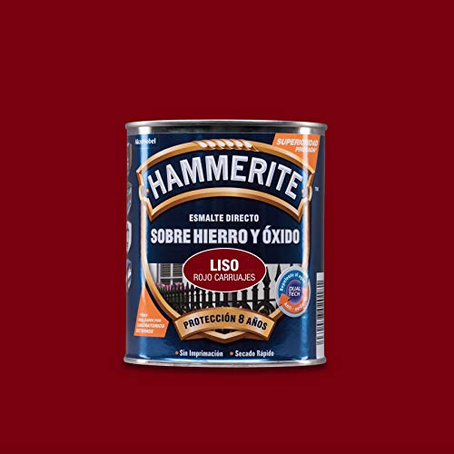 Hammerite Esmalte directo sobre hierro y óxido, Liso Brillante Rojo, Carruaje 750 ml