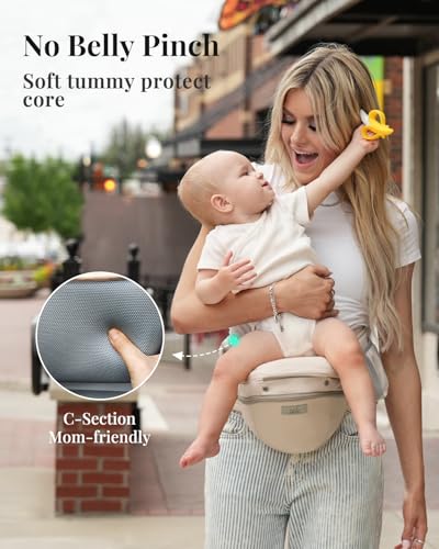 Image of MOMTORY StowNGO Pro Safety-Certified Ultra Storage Baby Carrier, Khaki | Plus Size Friendly, 6 Carry Positions, Front & Back, Baby Carrier With Hipseat, Fits 7-50lbs Newborn To Toddler