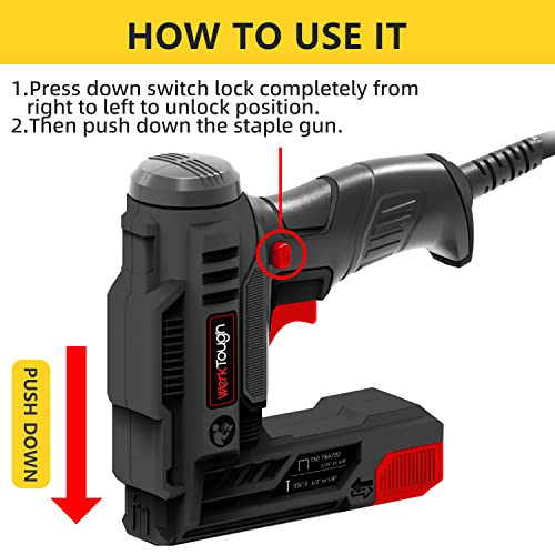 Werktough Ac Electric Brad Nailer Staple Gun 2 In 1 Good For Home Decoration Leather And Carpentry 2000Pcs Free Nails And Staples (T50 Staples:8Mm,10Mm,14Mm Each 500Pcs, 18Ga Brad Nails:14Mmx500Pcs) #TOP1