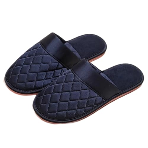 Satin Couple Home Slippers for Spring & Autumn, Indoor Closed-Toe Bedroom Slip-ons with Rhombic Pattern