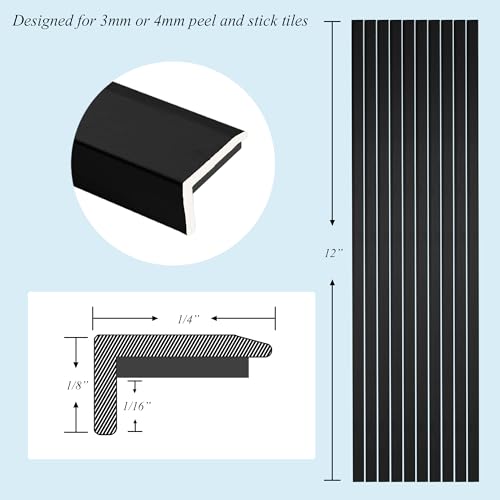SUNWINGS 10-Pack 12 Inch Peel and Stick Aluminum Tile Trim, Decorative Backsplash Trim Edge, Self Adhesive Marble Tile Liner, Matte Black Medium - Image 3