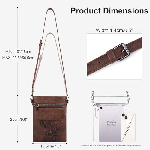 Image of Small Crossbody Purse for Women, Vegan Leather Multi Pocket Bag | Small Crossbody Bags for Women with Embossed Design, Adjustable Strap, Lightweight Travel Shoulder Bag for Daily Use and Gift