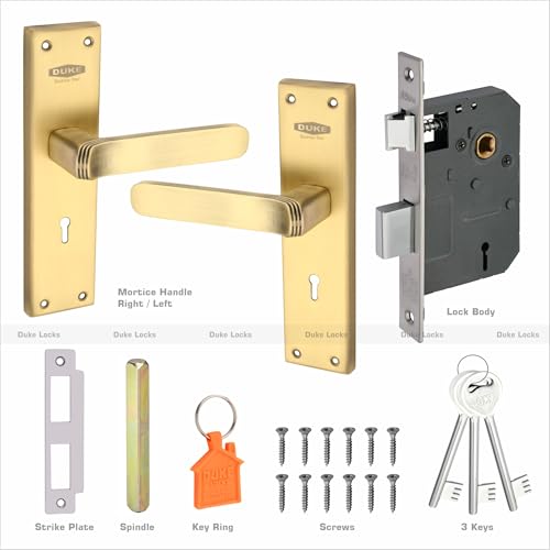 Image of DUKE Mortise Handle Set with Lock |Brass Bolt Body | Premium Handles | MH-1015 BA KY | Antique Brass |Weather-Proof |25-40mm Thickness| Easy Installation
