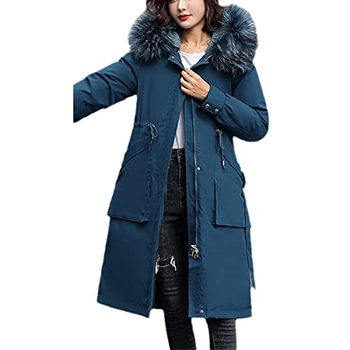 Veste femme longue parkas Roquorl manteau d'hiver chaud bleu marine taille XL avec capuche