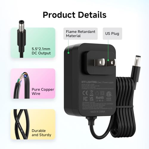 Image of BTF-LIGHTING 12V 3A 36W ETL Listed Power Supply Adapter, AC100-240V Input | Class 2 Transformer with 5.5mm x 2.1mm DC Jack, Wall Plug for Low Voltage LED Lights, CCTV Camera, Electronics