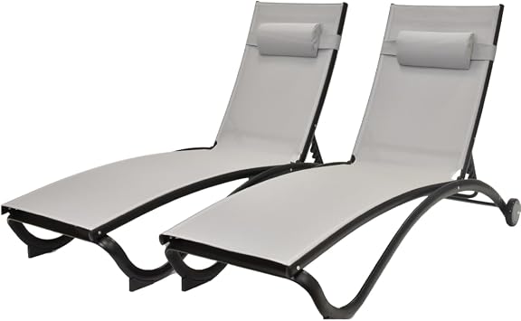 Vivere Reclining and Stackable Aluminum Glendale Lounger Set, Made with Premium Durable Outdoor Fabric - 330 Lb Capacity