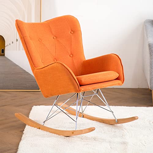 Yüzyıl Ortası Modern Kumaş Sallanan Sandalye, Masif Ahşap Şezlong Dinlenme Koltuğu, Tembel Arkalıklı Sandalye, Rahat Çocuk Odası Sallanan Koltuk, Masif Ahşap Metal Taban