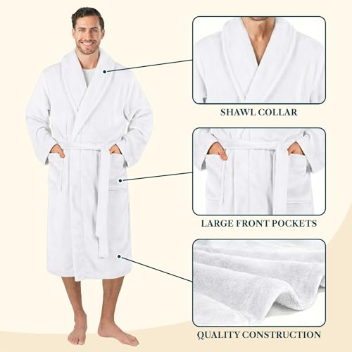 Image of PAVILIA Mens Soft Robe Bathrobe for Men, Lightweight Fleece Male Robe Long Bath Shower Spa
