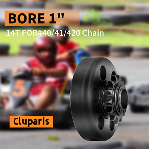 Cluparis Heavy Duty Clutch Assembly With 1" Bore & #40/41/420 Chain Sprocket For Go-Karts & Mini Bikes (14 Tooth Sprocket) #TOP3