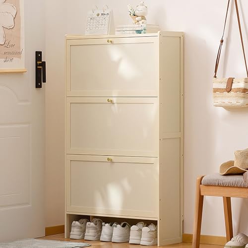 ksxnkhk Zapatero Moderno, Estrecho y Discreto, Armario Alto de Madera con 3 cajones abatibles, Ahorra Espacio en la Entrada o el Pasillo, A, 70 x 24 x 120 cm (28 x 9 x 47 Pulgadas).