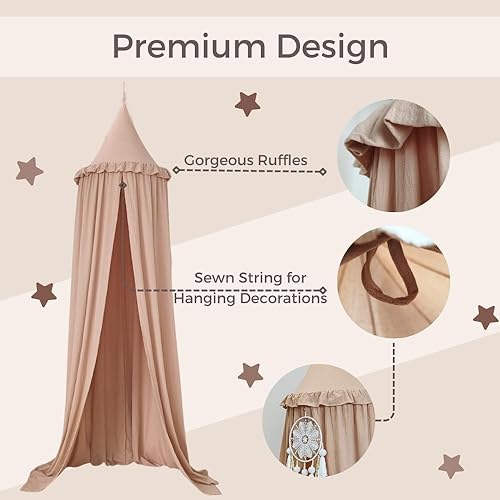 image for Wonder Space Kids Bed Canopy with Ruffles, Pastel Neutral Color for Bo