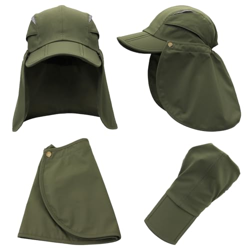 Huakunda Hut mit Nackenschutz Abnehmbarer Mehrzweck Sommer Sonnenhut Sonnenschutz Atmungsaktiv Schnell Trocknen UV-Schutz (DE/NL/SE/PL, Alphanumerisch, S, Armee-grün)