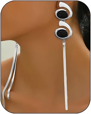 Chunky Gold Earrings, Bohemian Geometric Snail Oval Black Resin Pendant Flat Snake Chain Tassel Long Drop Dangle Huggie Studs Womens Exaggerated Statement Jewelry Gift