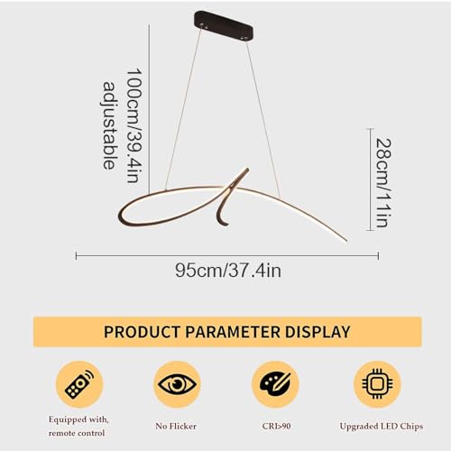USMJQVZ Modern LED Curved Linear Pendant Lighting For Dining Room Stepless Dimmable Pendant Light With Remote Dimming Chandelier Contemporary Black Ceiling Fixture Wave Ceiling Light steampunk buy now online