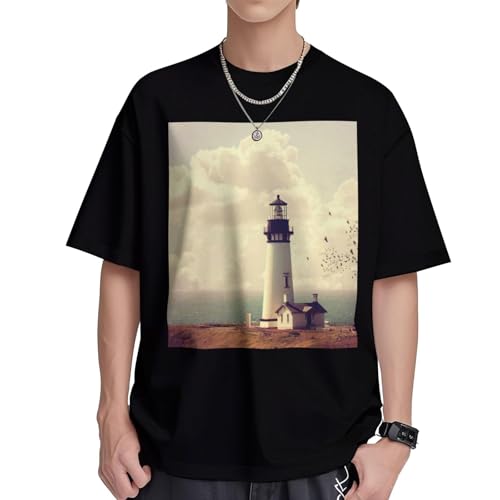 T-shirt décontracté femme manches courtes coton ample col rond imprimé phare