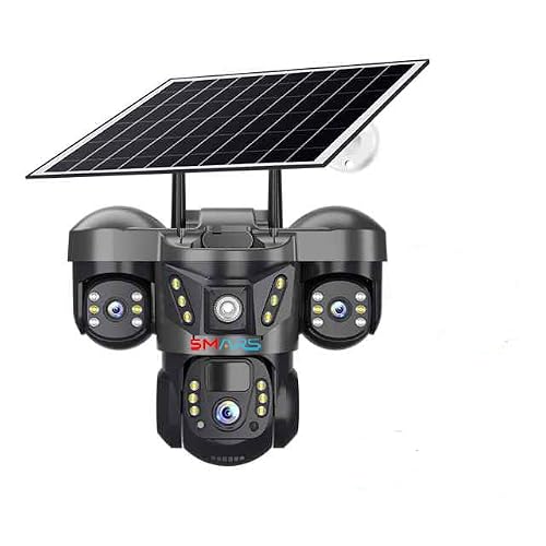 smars Caméra de vidéosurveillance solaire Full HD 12 MP triple objectif 4G | Rotation latérale manuelle K7 | Suivi automatique | Détection humaine | Vision nocturne en couleur | Audio bidirectionnel