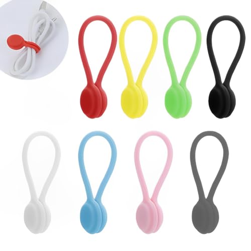 RAMGLYO 8 pièces Organisateur de câble magnétique Gestionnaire de câble USB Organisateur de câble en silicone Clip de câble Réutilisable pour le bureau École Maison
