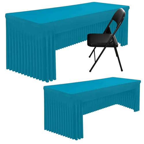 Smiry 2 Pack Spandex Open Back Tablecloth,Elastic Fitted Stretch Tablecloth for 8FT Rectangle Tables,Waterproof Washable Table Cover Skirt for Wedding, Banquet & Parties (Turquoise, 96Lx30Wx30H Inch) by Smiry - Used condition - US$46.54
