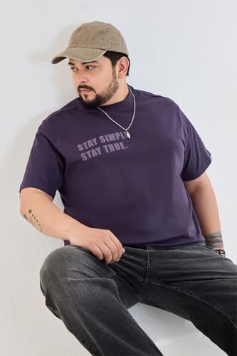 Image of SNITCH Men Plus Size T-Shirt | Stay Simple Stay True Graphic Print & Crew Neck | 100% Breathable Cotton Regular Fit Pullover | Casual Urban Style Minimalist Streetwear Top