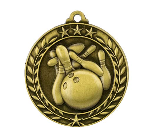10 Pack Bowling Gold Medals Trophy Award with Neck Ribbons WAMG-906 - Thumbnail 2