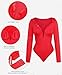 Popilush Red Long Sleeve Winter Bodysuit for Women Lace Shapewear Body Suits Deep V Tummy Control Corset Trendy Going Out Tops
