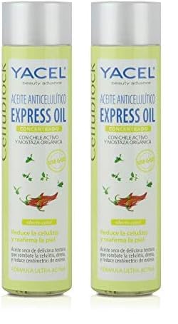 Yacel Cellublock Express Oil, Aceite Anticelulítico Reafirmante y Reductor Concentrado, Efecto Calor, 150 Ml (Paquete de 2)