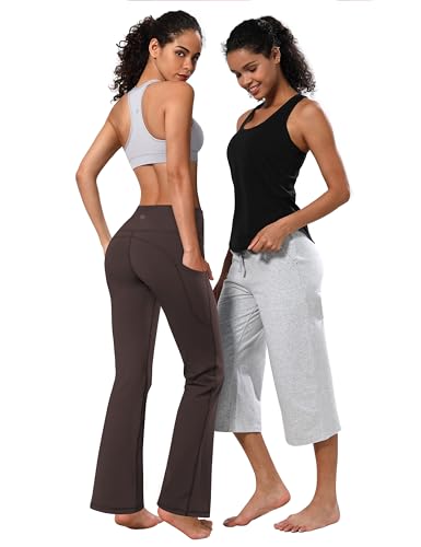 Image of BUBBLELIME 29 inch /31 inch /33 inch /35 inch /37 inch Women High Waist Bootlegs Yoga Pants Tummy Control Bootcut Workout Flared Out Pockets