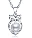 Produktbild Unendlich U Unique 925 Sterling Silber Damen Halskette Eule 8mm Perle Anhänger Perlenkette
