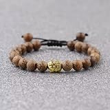 Braccialetti da Uomo in macram¨¨ Intrecciato con Perline placcate in Pietra lavica, Gufo, Leone, Teschio, regalo-040-2