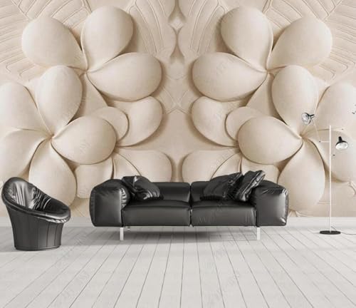 XLMING Embossed Sandstone Effect White Flowers 3D Wallpaper Home Dining Decor Paste Sofa Living Room The Wall for Bedroom Mural-150cm×105cm