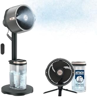 Shark FlexBreeze Pro Mist Cordless Indoor & Outdoor Fan with Outdoor Misting System, 20m Cooling Reach, 24hr Runtime, Pedestal & Table Fan, 5 Speeds, Quiet, Remote Control, Charcoal Grey FA300UK