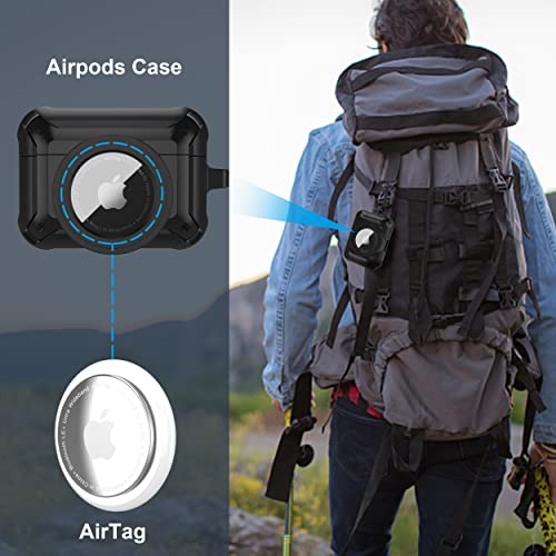 Valkit Compatible Airpods Pro Case And Airtags Case Cover, 2 In 1 Rugged Protective Case Shockproof Air Pod Pro Case For Men Women With Keychain Ipod Pro Skin For Airpods Pro And Airtag, Black #TOP5