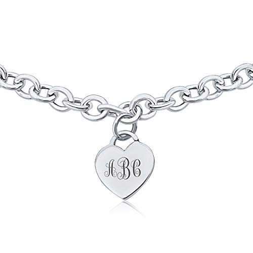 Bling Jewelry Personalized Substantial Solid Link Heart Shape Tag Charm Bracelet 7.5 8 Inch Necklace 16 Inch For Women Teens .925 Sterling Silver Made in Italy Customizable3