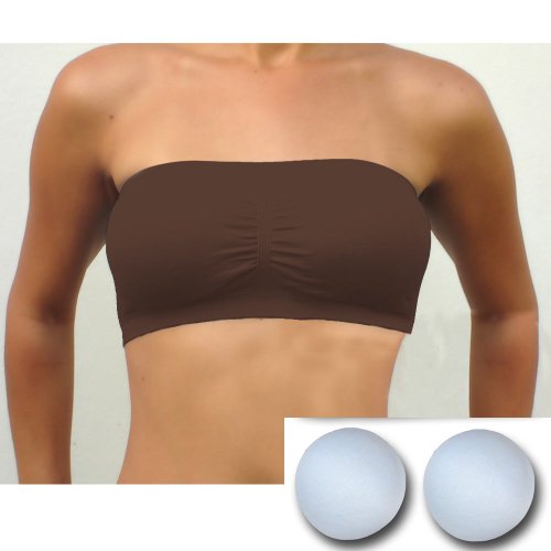 Womens Strapless Padded Bra Bandeau Tube Top Removable Pads Seamless Crop Brown #TOP2