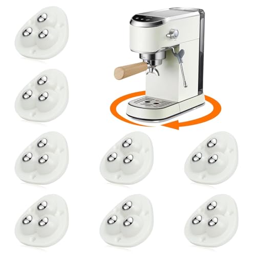 TRVL FIELDER Appliance Wheels for Kitchen Appliances, 360° Swivel Mini Caster Wheels, Self Adhesive Castor Ball Transfers for Small Kitchen Appliances,Trash Can (with 3 Ball Bearings, White, 8 PCS)