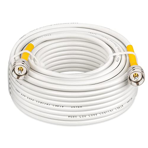 CB Coax Cable 50ft,RG8x Coaxial Cable UHF PL259 Male to Male CB Antenna Cable,PVC White Marine Antenna Cable for CB Radio,HAM Radio,VHF Radio,SWR Meter,Antenna Analyzer,VHF Marine Antenna