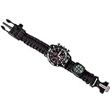 ZJJ Outdoor wasserdichte Survival Armbanduhr Multifunktionale lebensrettende Gang mit Kompass Magnesiumstange Geflochtene Seilpfeife zum Wandern Camping,Schwarz