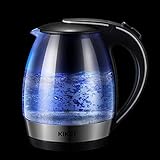 ✅ Diseño Elegante - Una hermosa luz LED azul se enciende cuando la tetera está hirviendo y se detiene cuando la hervidor de agua cristal en vidrio ha hervido. Su diseño limpio y moderno lo convierte en el artículo más buscado en su mostrador.