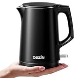 Dezin 電気ケトル 0.8L ポータブルトラベルケトル 二重壁構造 304ステンレススチール電気ティーケトル 出張用 小型電気ケトル 自動シャットオフ(カップなし)