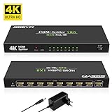 【Packliste】1xHDMI Splitter 4K 8 Port; 1x 5VDC Netzteil; 1xEnglish Benutzerhandbuch; 1 Jahre Garantie und kostenloser, lebenslanger technischer Support; 【Hinweis】 Bitte bestätigen Sie den Verkäufer-Namen 